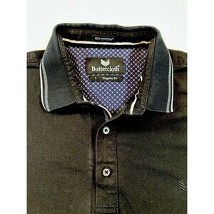 Buttercloth Icy Cotton Mens Golf Polo Shirt Black w Gray Piping Size L